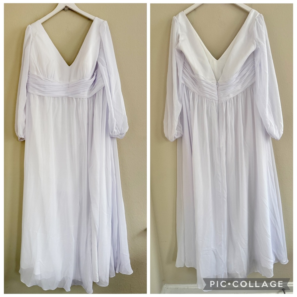 JJ's House White Wedding Dress Chiffon Long Sleeve Size 26W Modest Empire Waist
